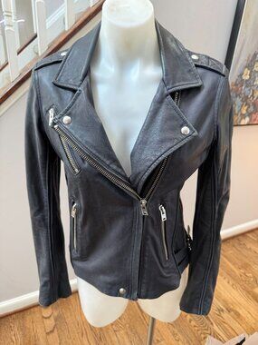 IRO Tara Lamb Leather Moto Biker Jacket Black Size 38